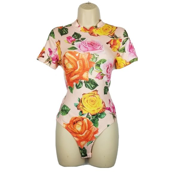 Fashion Nova Pink Floral Bodysuit Fitted Medium - Picture 3 of 10